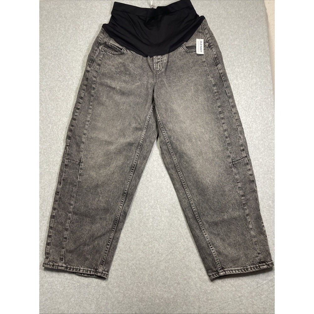 Old Navy Maternity Barrel Leg Full-Panel Black Jeans Size 14 Mommy To Be Comfy
